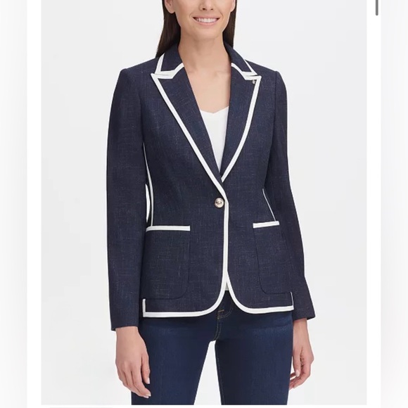 Tommy Hilfiger Navy Blazer with White Trim and Branded Buttons! Size 14 - Picture 3 of 17